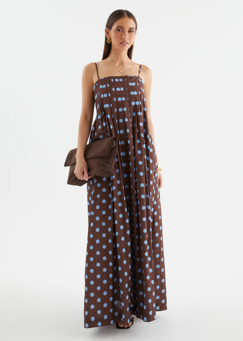 Marinella Maxi Dress - Choc Blue Polka Dot - Image 3