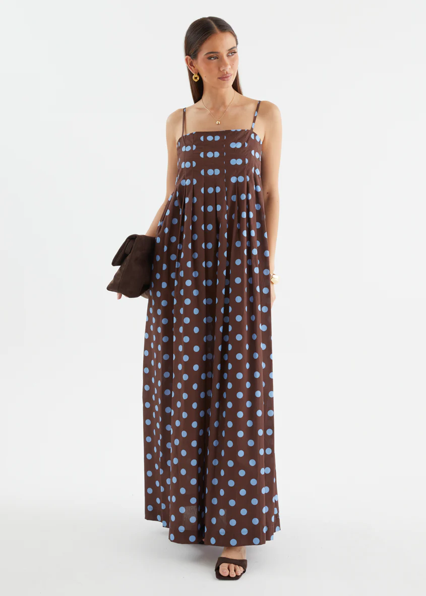 Marinella Maxi Dress - Choc Blue Polka Dot - Image 4