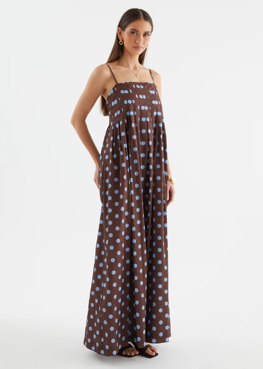 Marinella Maxi Dress - Choc Blue Polka Dot - Image 7