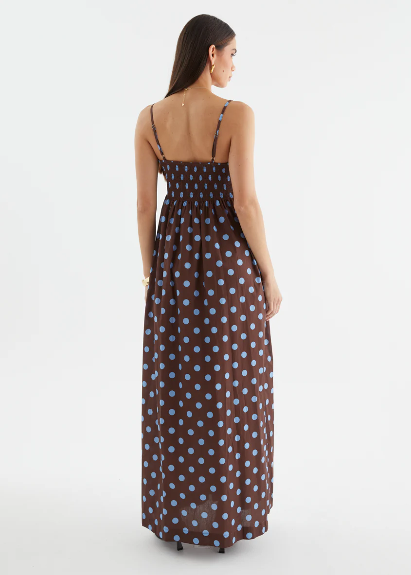Marinella Maxi Dress - Choc Blue Polka Dot - Image 8