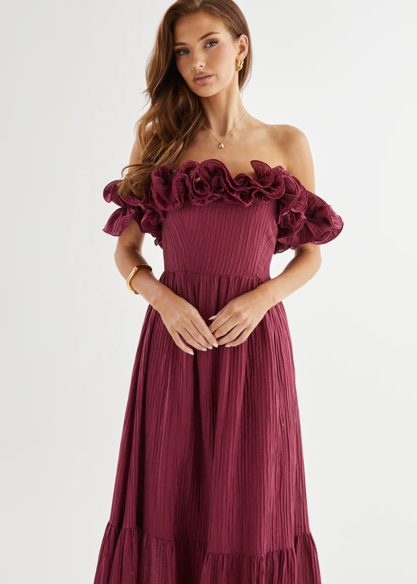 Marlow Off Shoulder Maxi Dress - Mulberry - Image 3