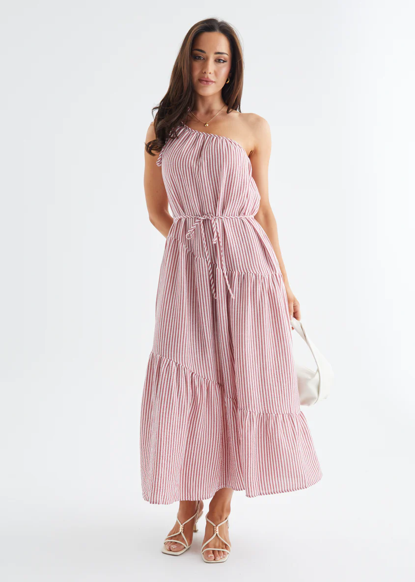 Mary One Shoulder Maxi Dress - Candy Cane - Image 2