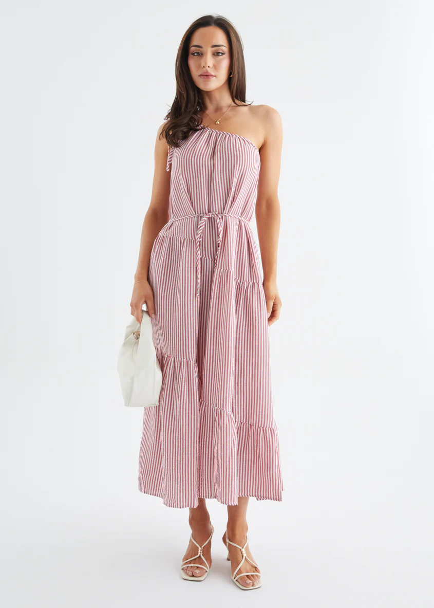 Mary One Shoulder Maxi Dress - Candy Cane - Image 3