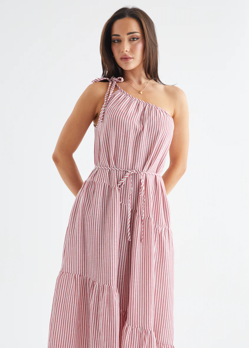 Mary One Shoulder Maxi Dress - Candy Cane - Image 4