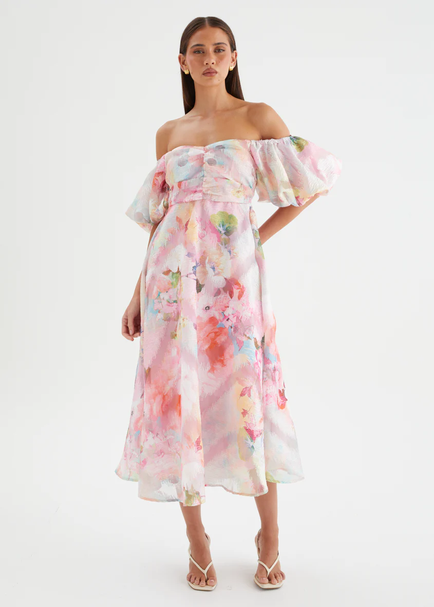 Massie Midi Dress - Pink Watercolour