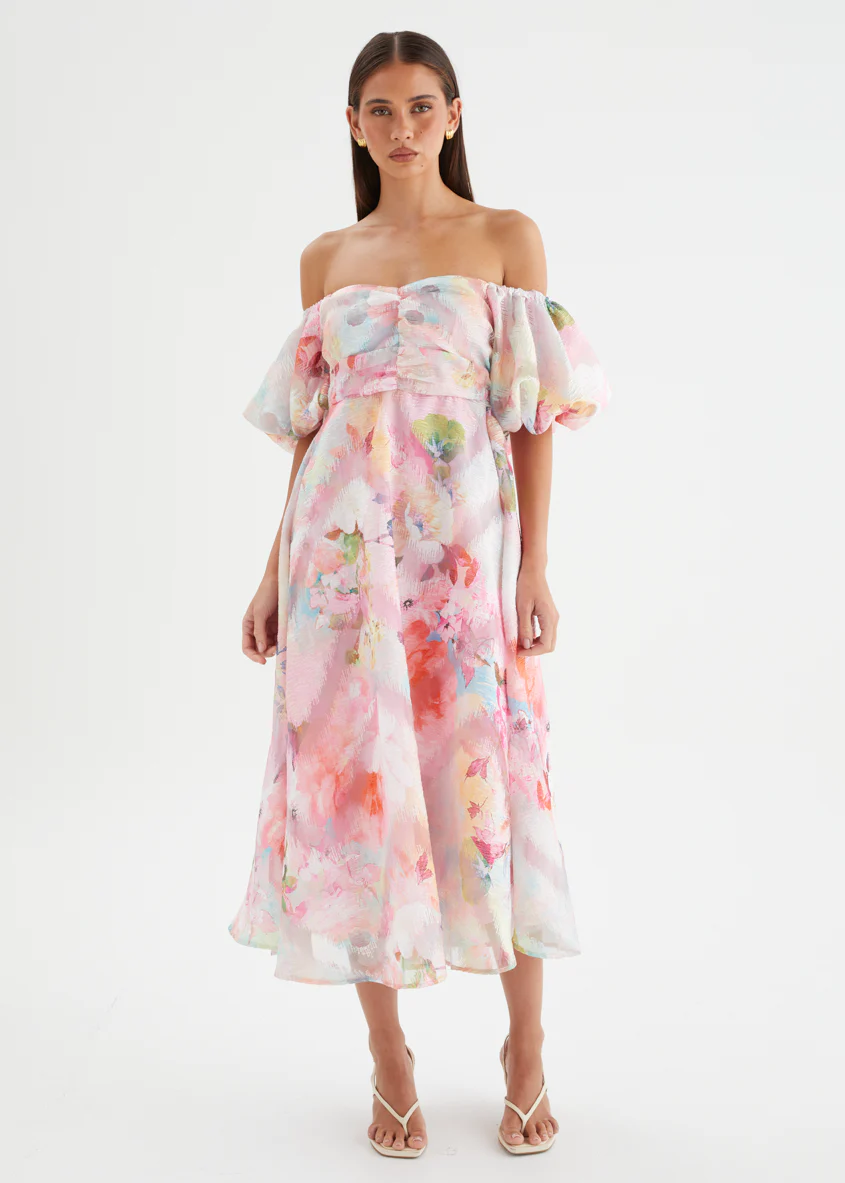 Massie Midi Dress - Pink Watercolour - Image 2
