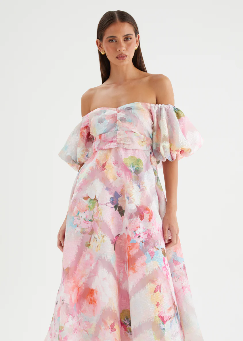 Massie Midi Dress - Pink Watercolour - Image 4