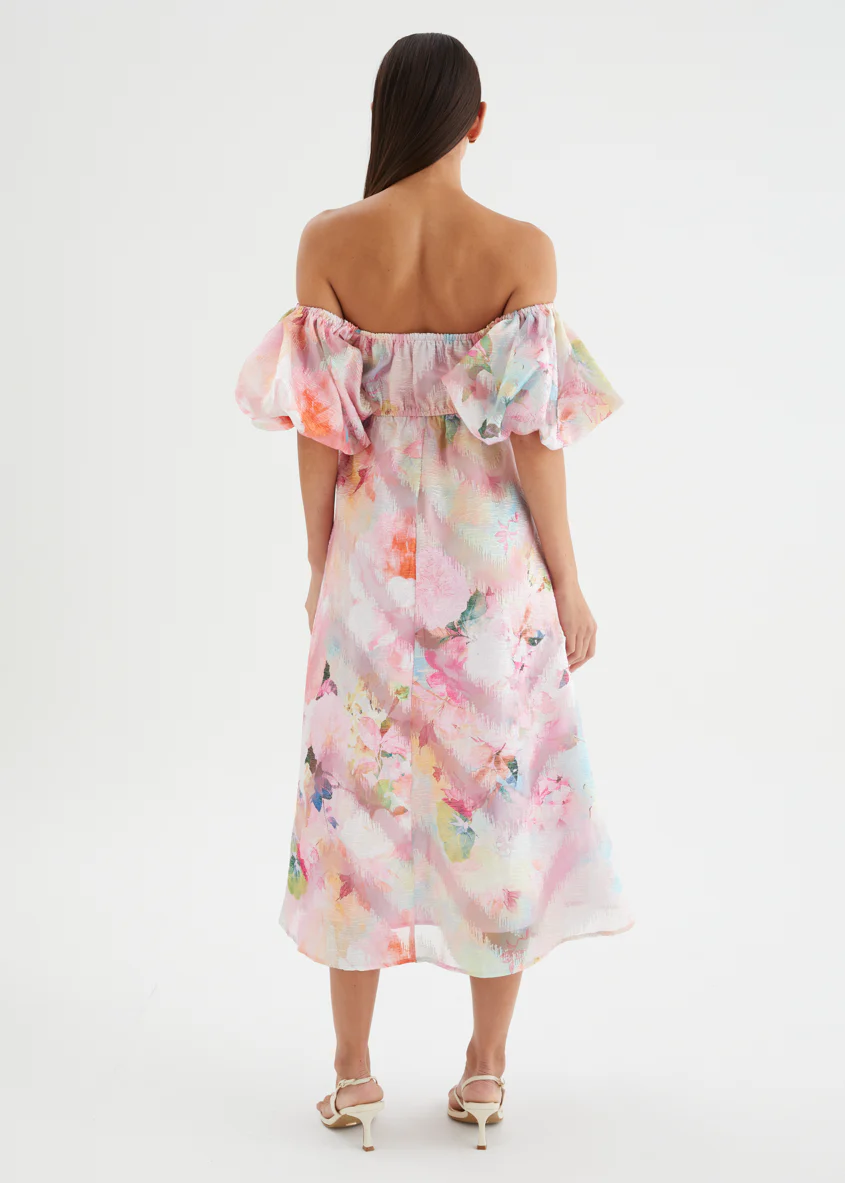 Massie Midi Dress - Pink Watercolour - Image 6