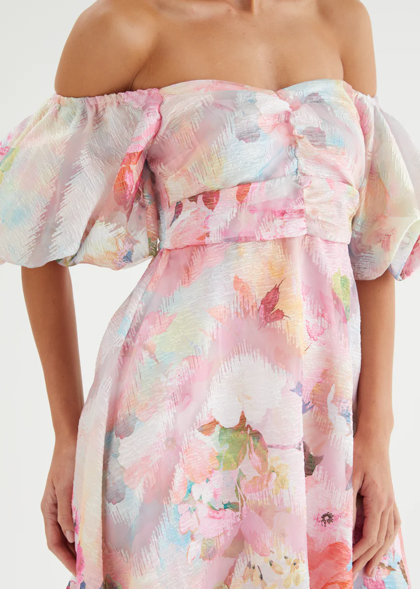 Massie Midi Dress - Pink Watercolour - Image 7