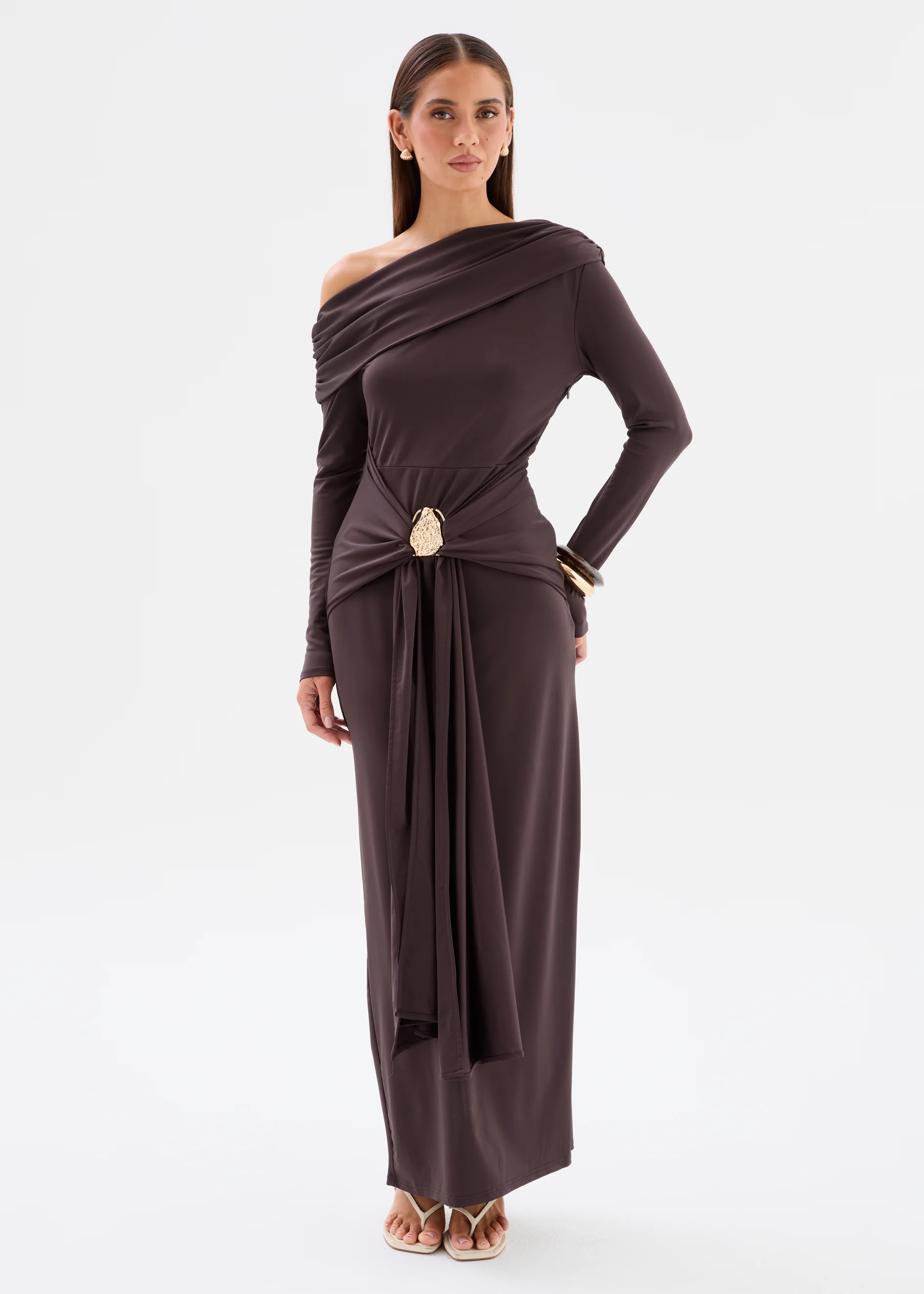 Mayla Off Shoulder Maxi Dress - Espresso