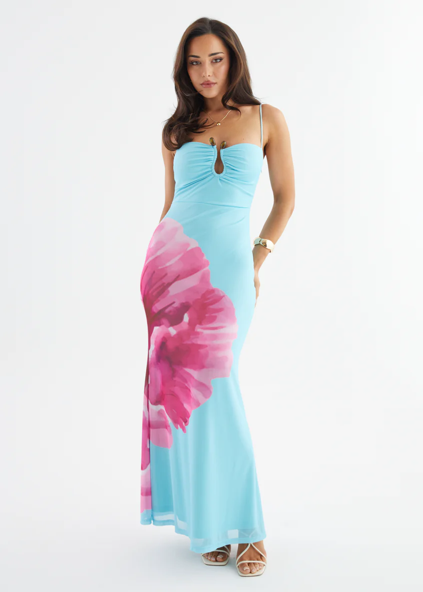 Meira Mesh Maxi Dress - Aqua