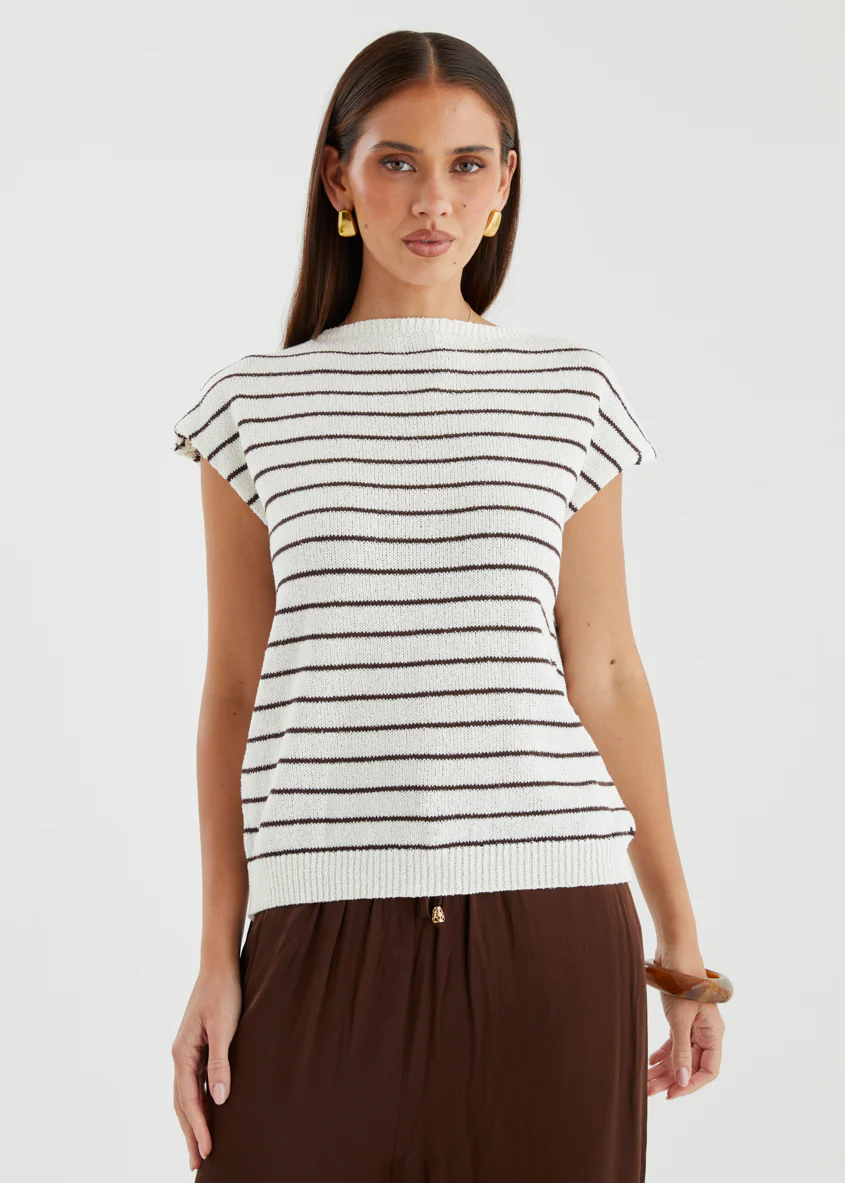 Micah Knit Top - White Choc Stripe - Image 4