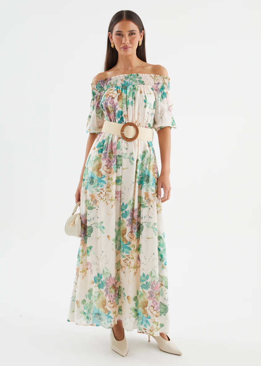 Mila Off Shoulder Maxi Dress - Mint Garden - Image 2