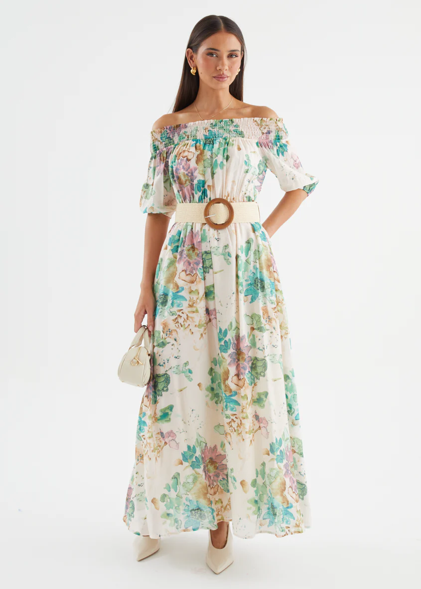 Mila Off Shoulder Maxi Dress - Mint Garden - Image 4