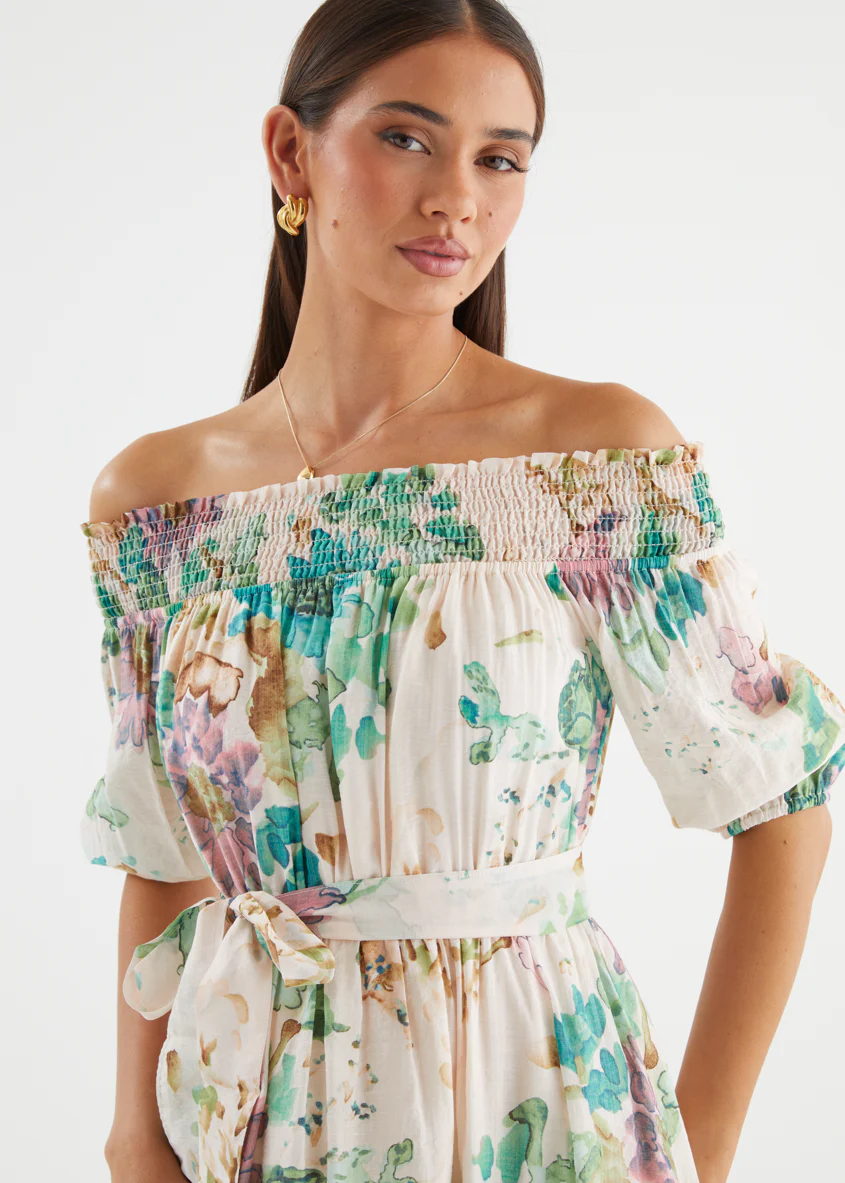 Mila Off Shoulder Maxi Dress - Mint Garden - Image 5