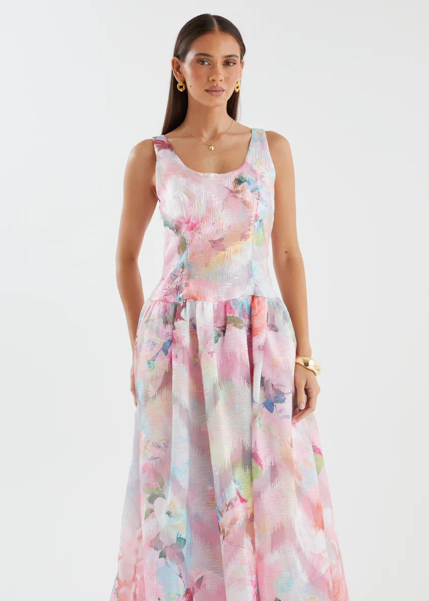Milly Maxi Dress - Pink Watercolour - Image 3