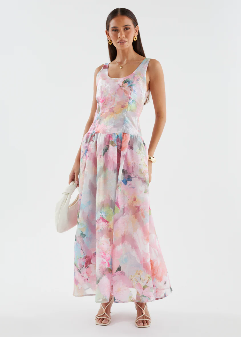 Milly Maxi Dress - Pink Watercolour - Image 4