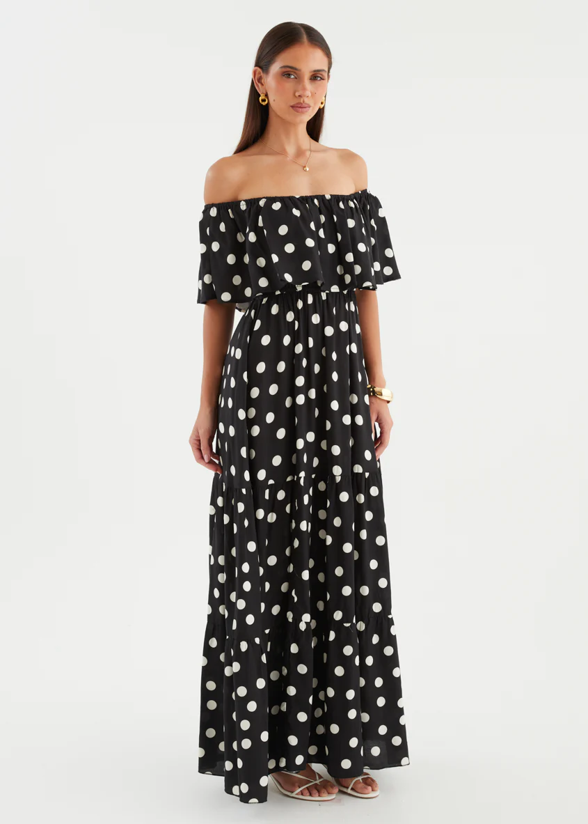 Mirie Off Shoulder Maxi Dress - Black Polka - Image 6