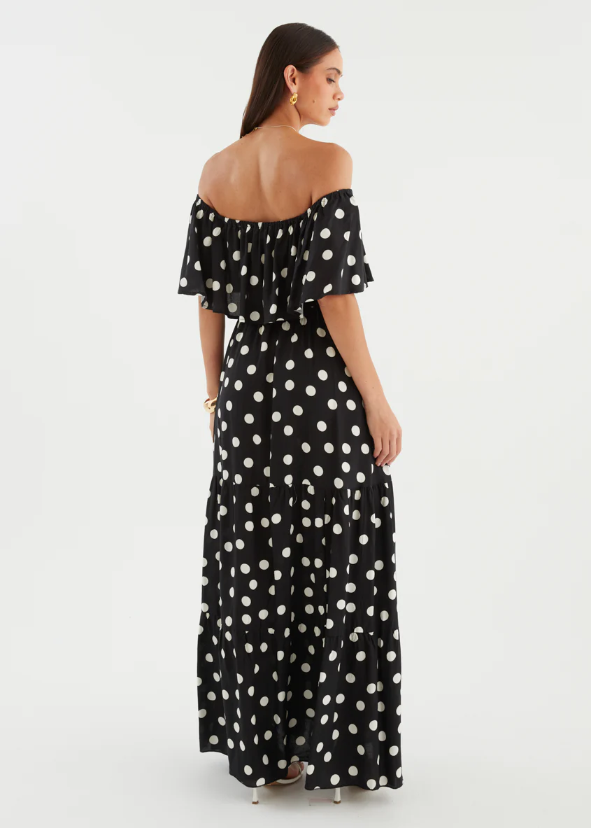 Mirie Off Shoulder Maxi Dress - Black Polka - Image 7