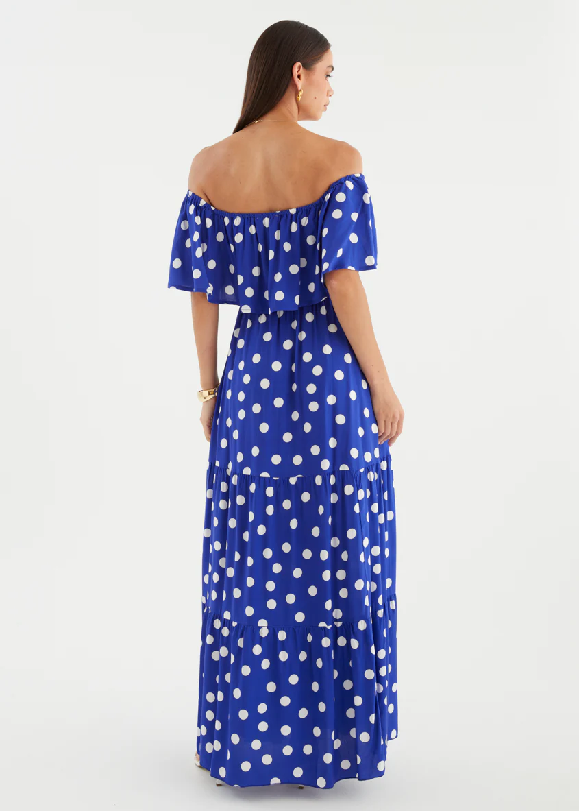 Mirie Off Shoulder Maxi Dress - Cobalt Polka - Image 7