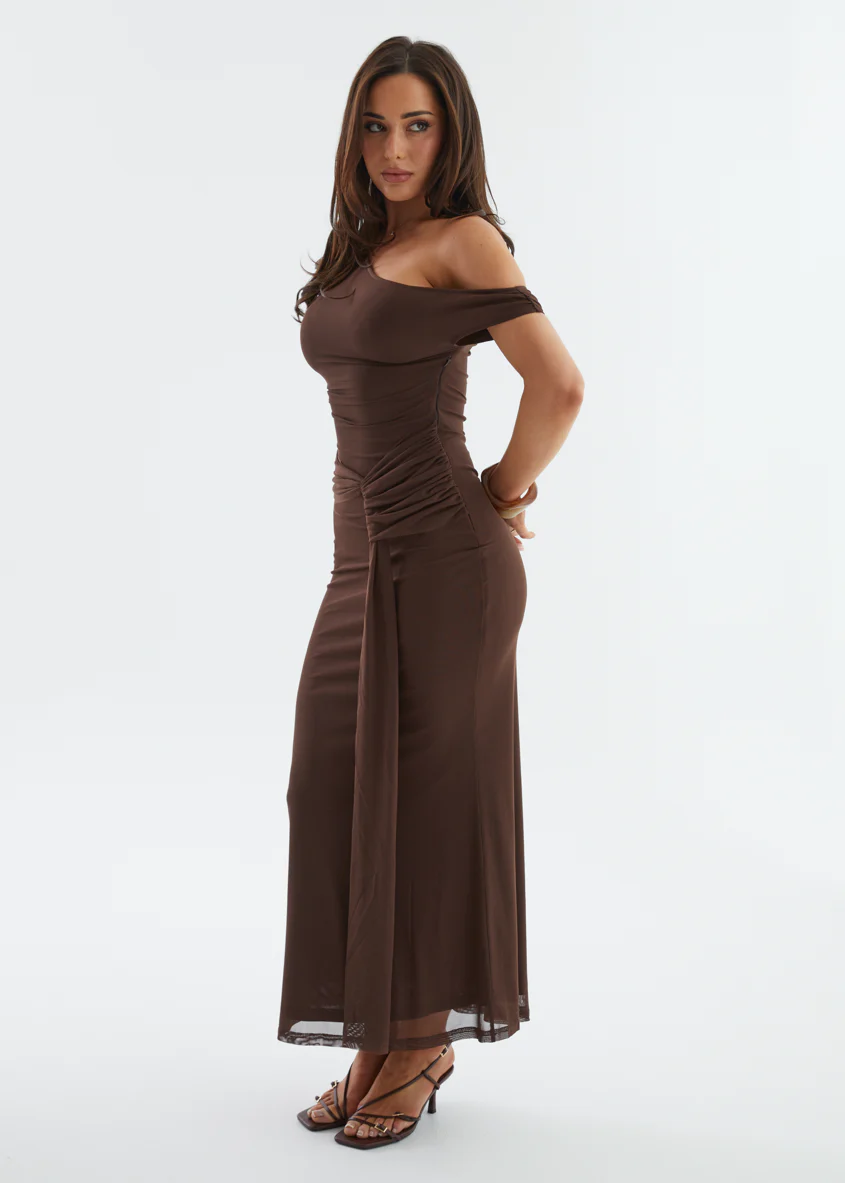 Monica Mesh Drop Shoulder Maxi Dress - Espresso - Image 13