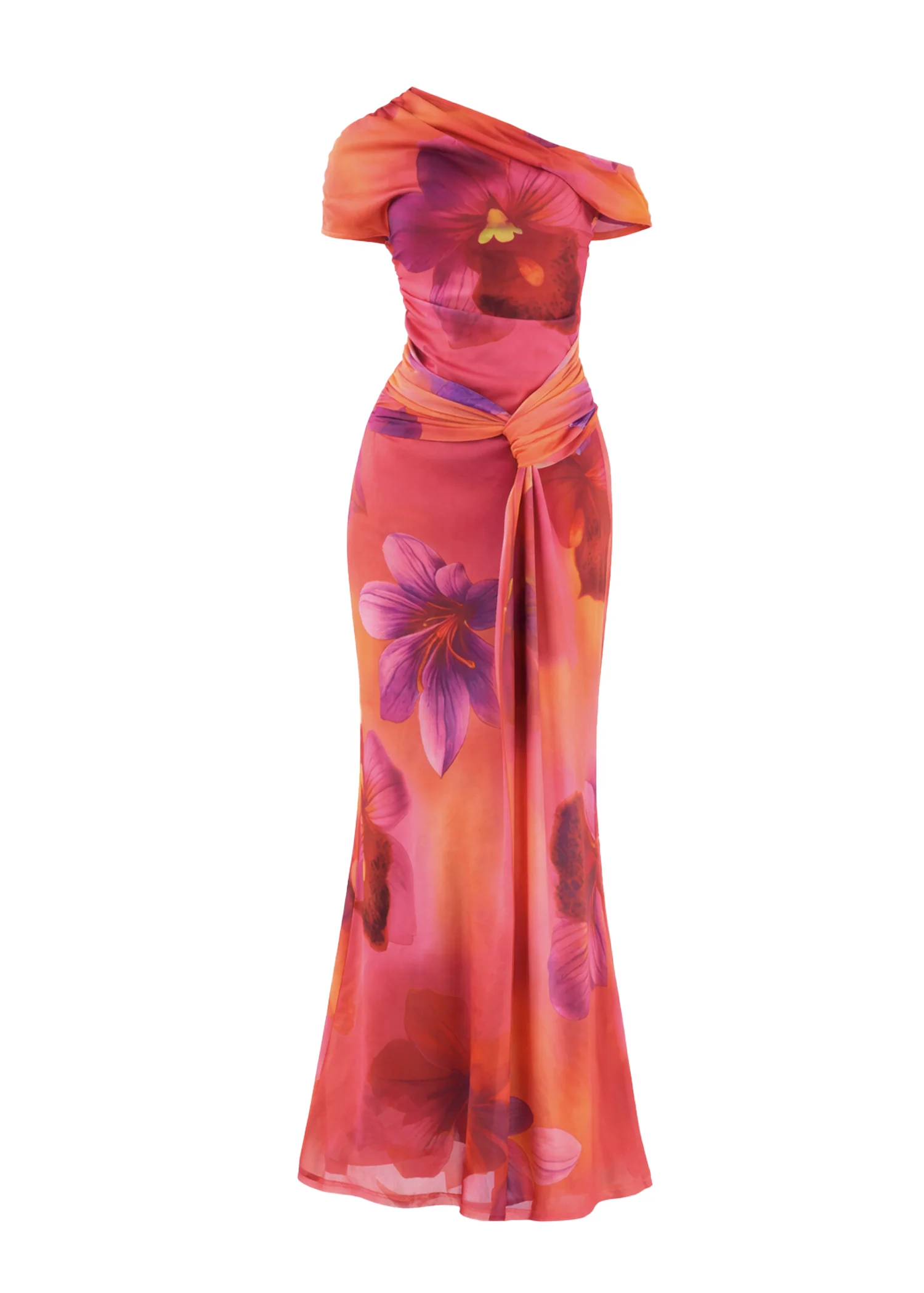 Monica Mesh Drop Shoulder Maxi Dress - Pink Floral - Image 2