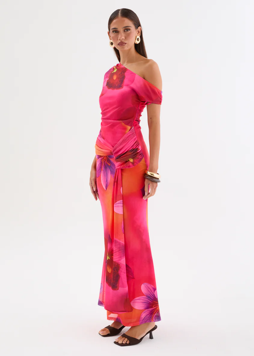 Monica Mesh Drop Shoulder Maxi Dress - Pink Floral - Image 5