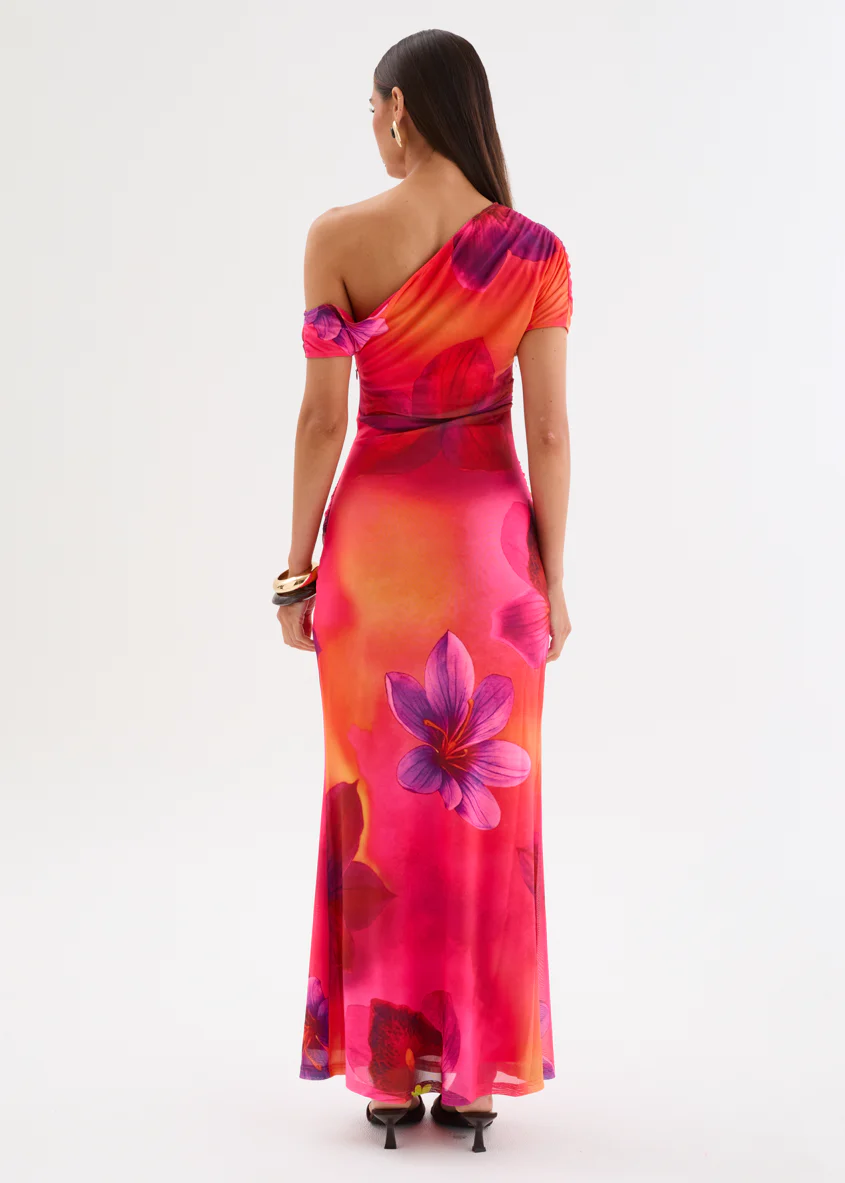 Monica Mesh Drop Shoulder Maxi Dress - Pink Floral - Image 6