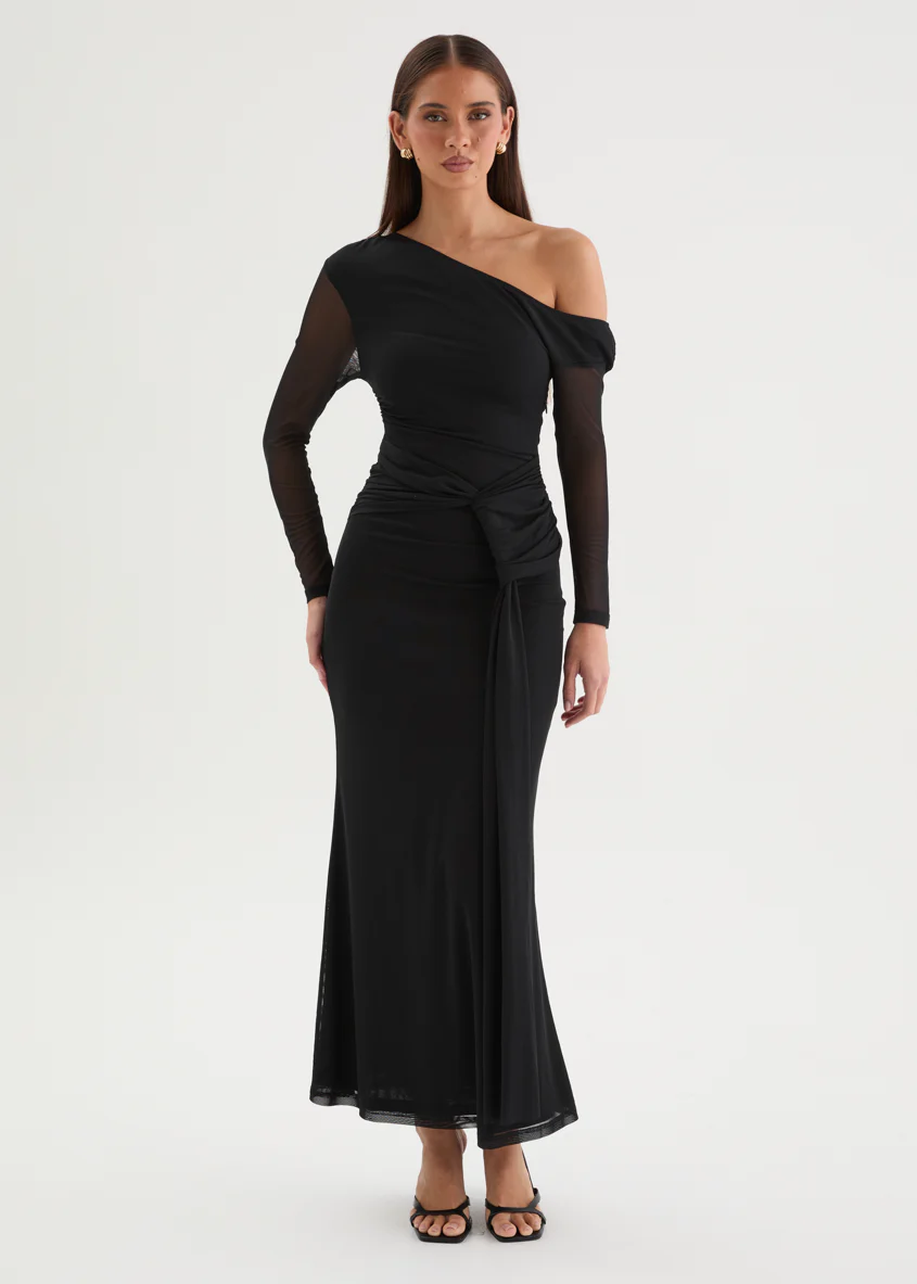 Monte Mesh Drop Shoulder Maxi Dress - Black - Image 3