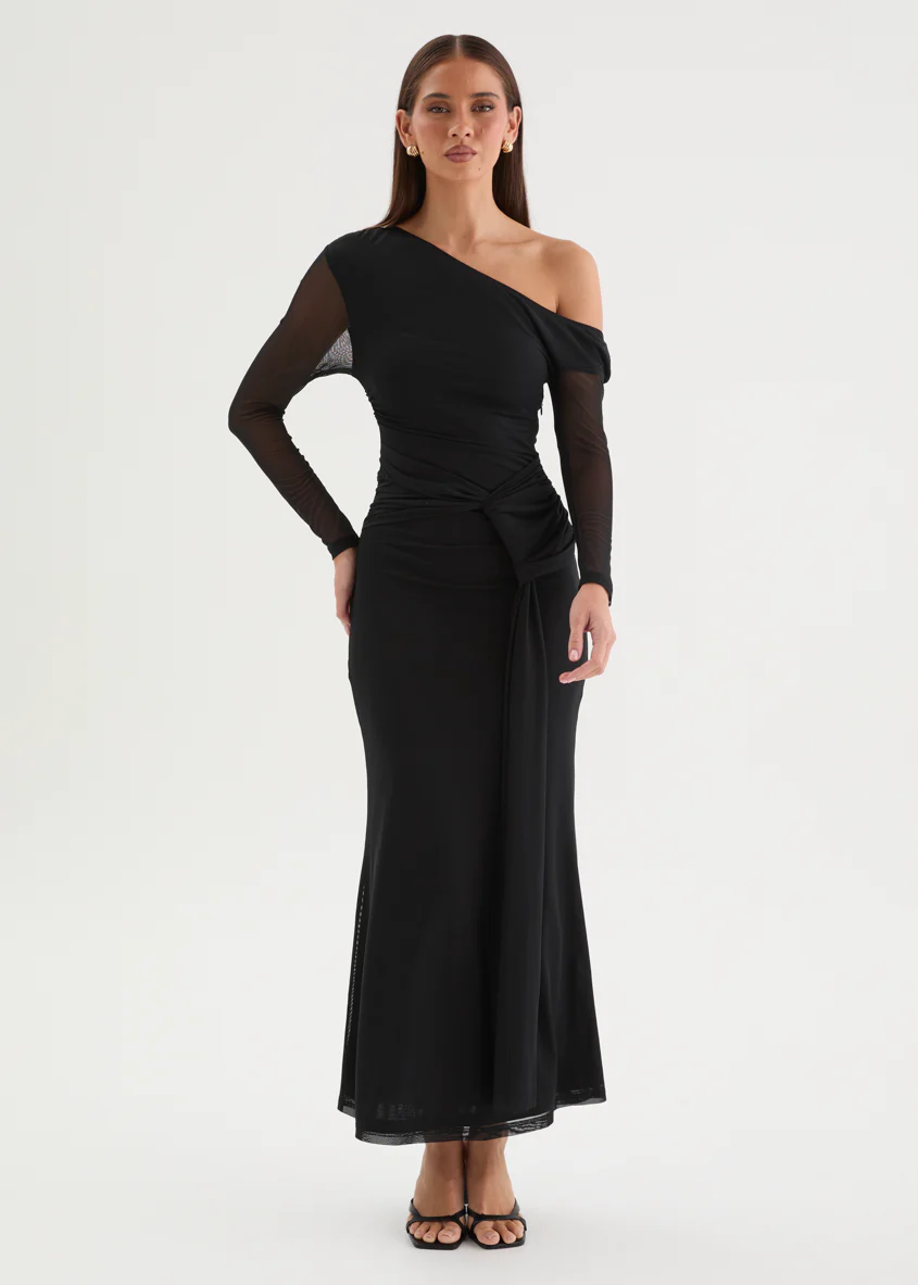 Monte Mesh Drop Shoulder Maxi Dress - Black - Image 4