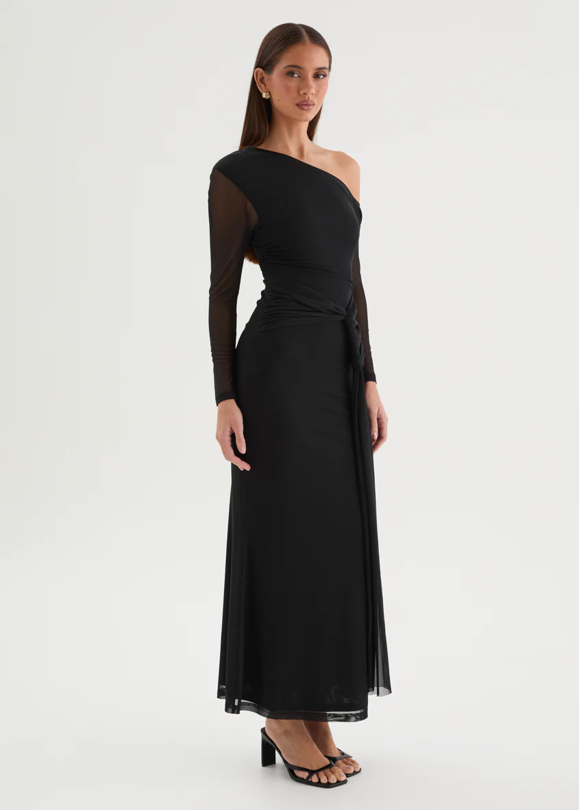 Monte Mesh Drop Shoulder Maxi Dress - Black - Image 5