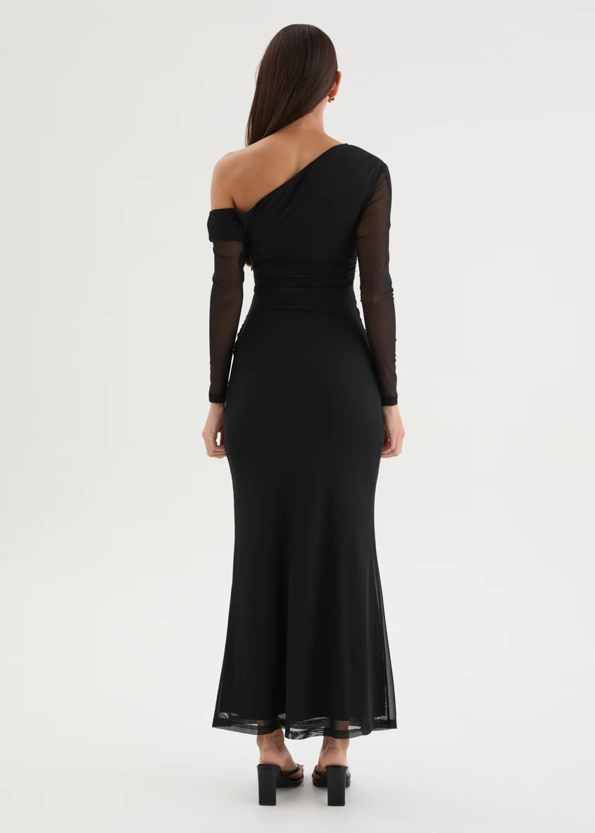 Monte Mesh Drop Shoulder Maxi Dress - Black - Image 6