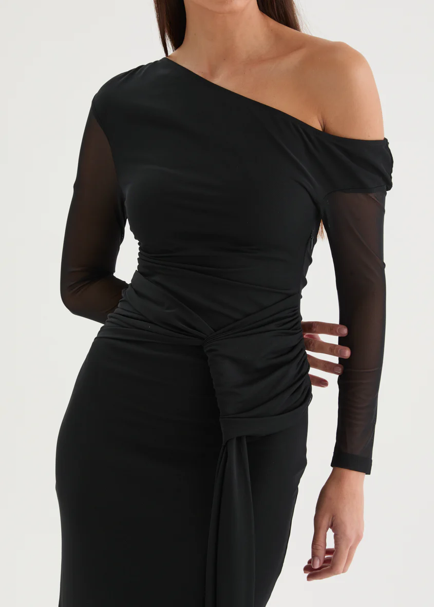 Monte Mesh Drop Shoulder Maxi Dress - Black - Image 7