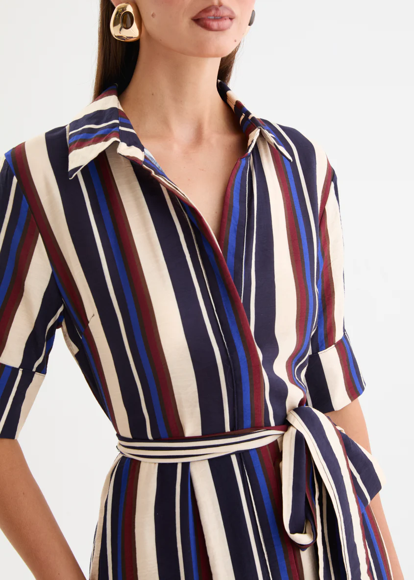 Morelo Midi Dress with Tie - Midnight Stripe - Image 7