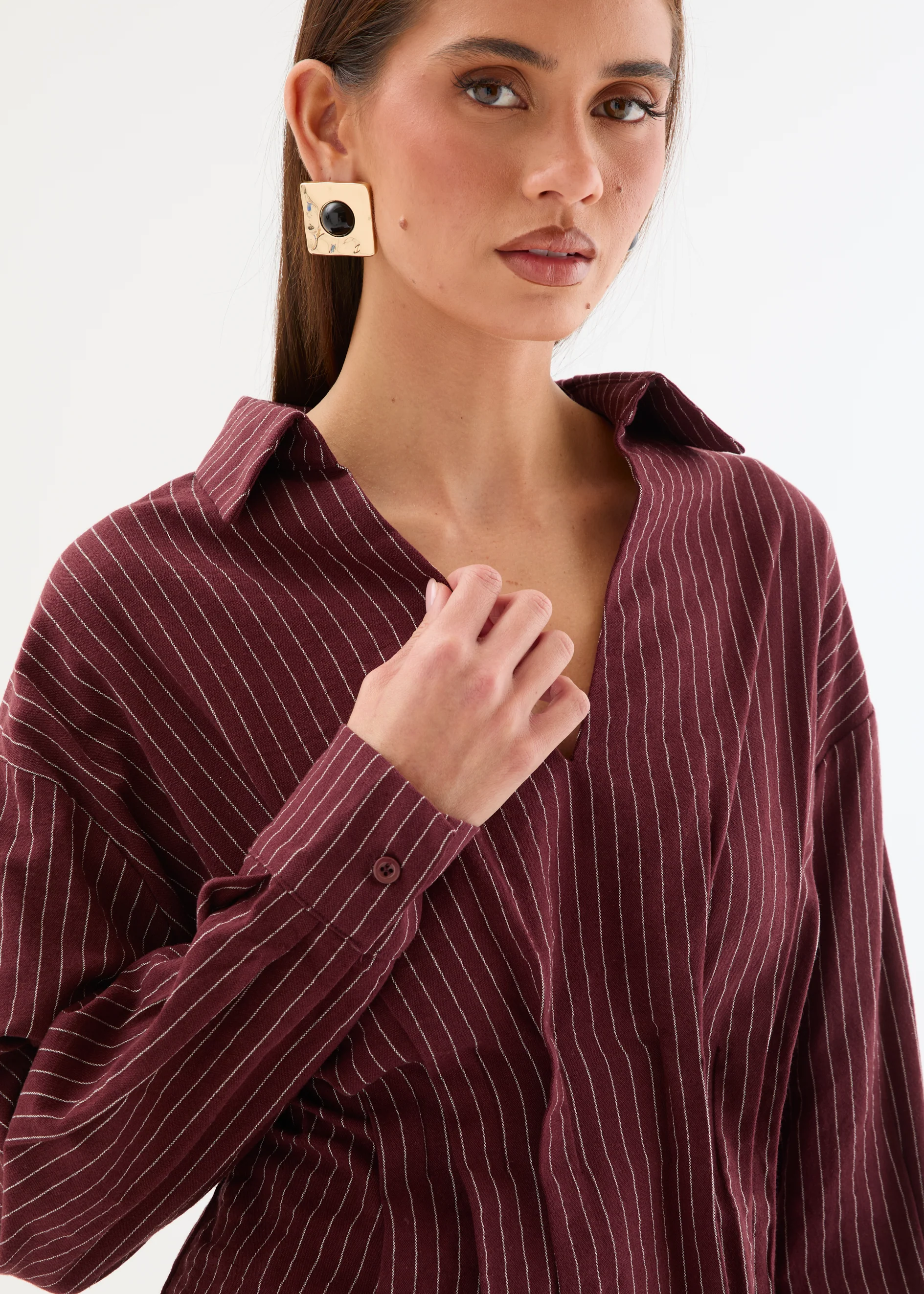 Murano Shirt - Maroon Pinstripe - Image 5