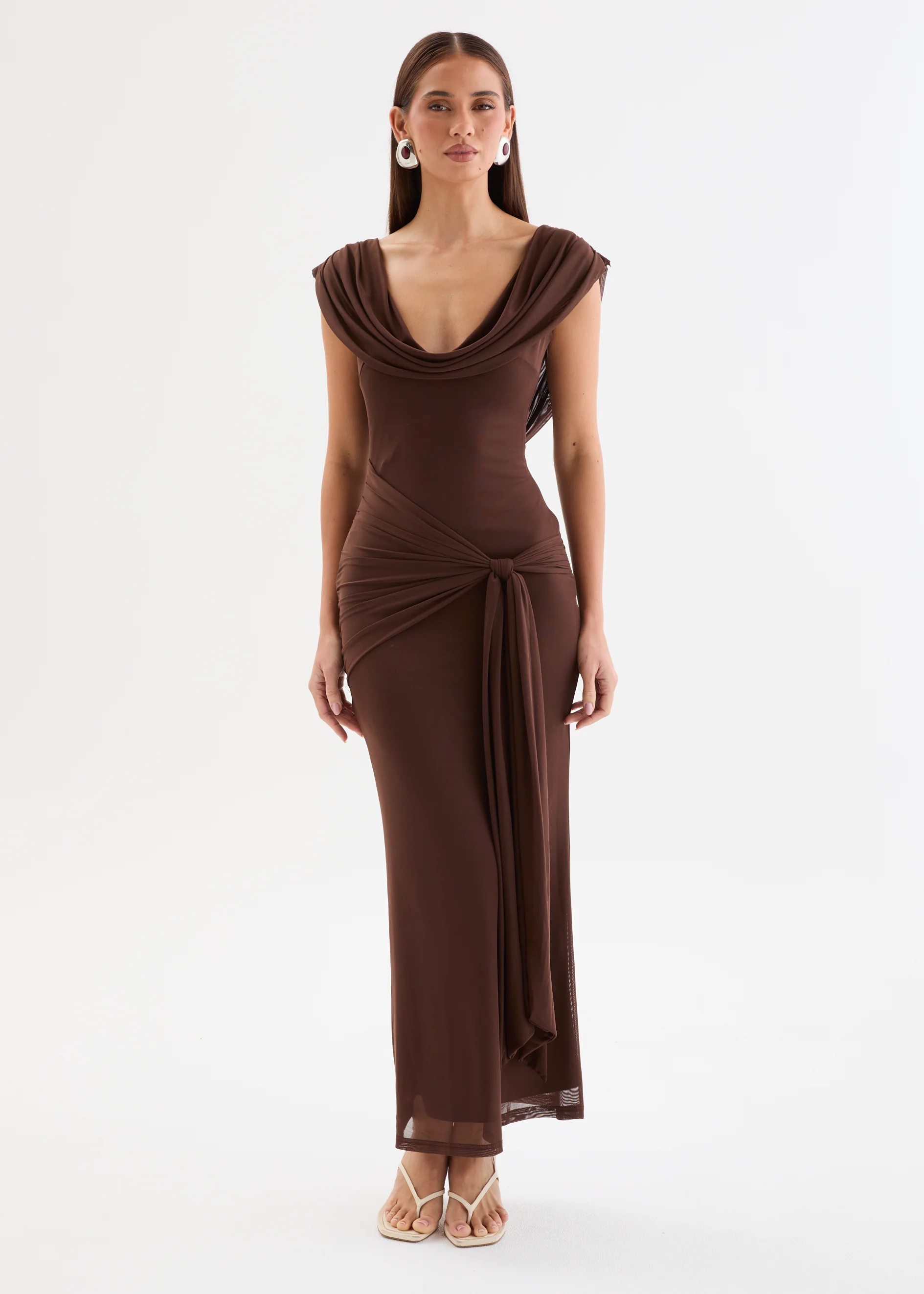 Myah Mesh Maxi Dress - Chocolate