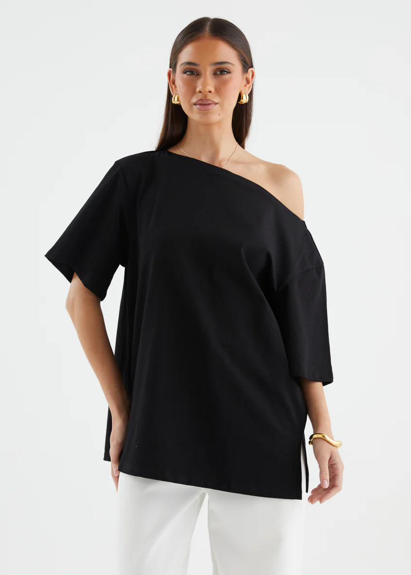Mylee Drop Shoulder Top - Black - Image 3
