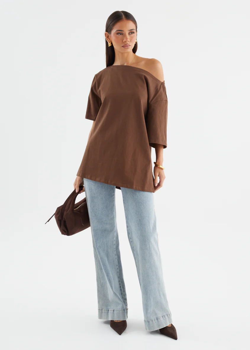 Mylee Drop Shoulder Top - Chocolate - Image 3