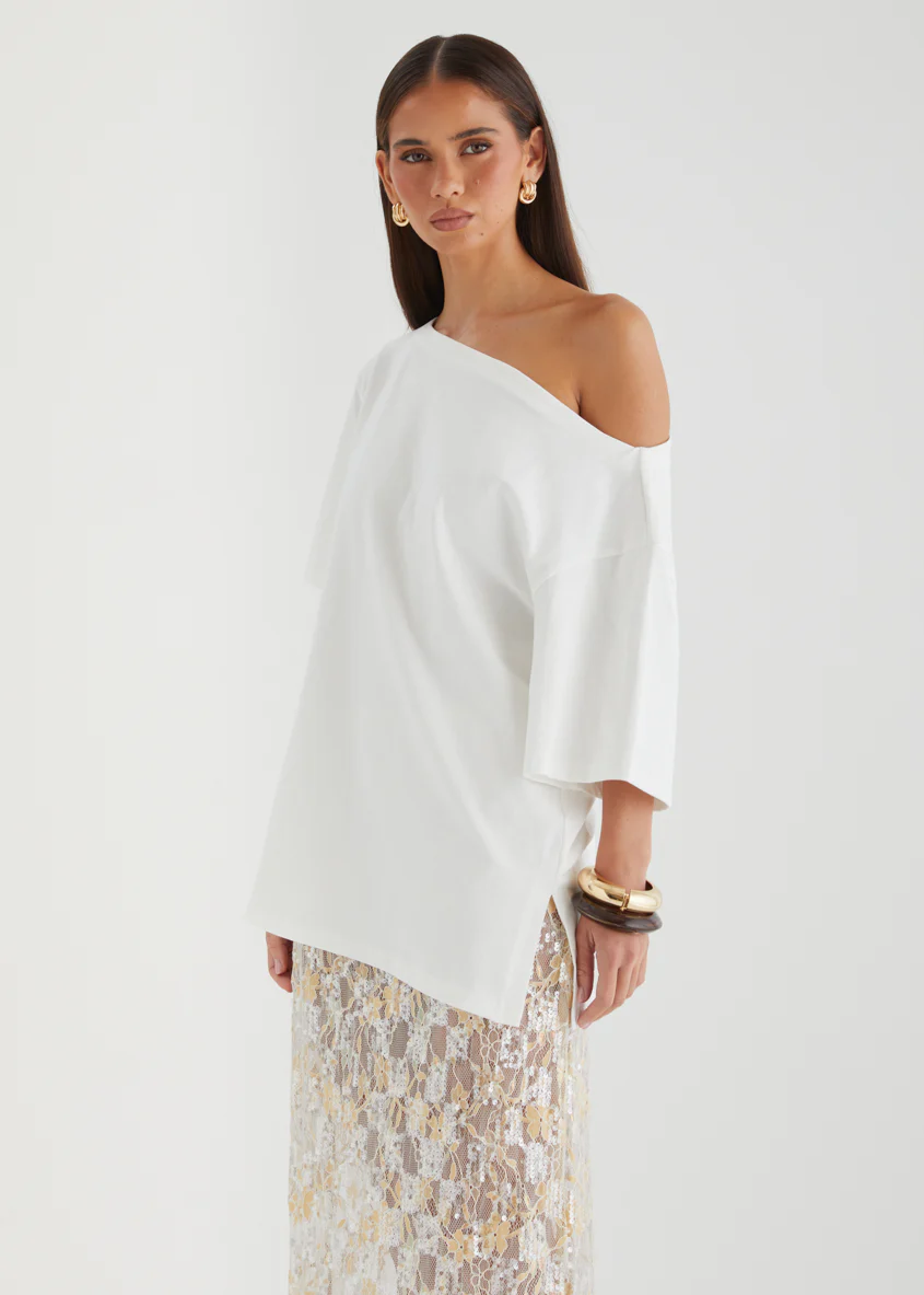 Mylee Drop Shoulder Top - Off White - Image 5