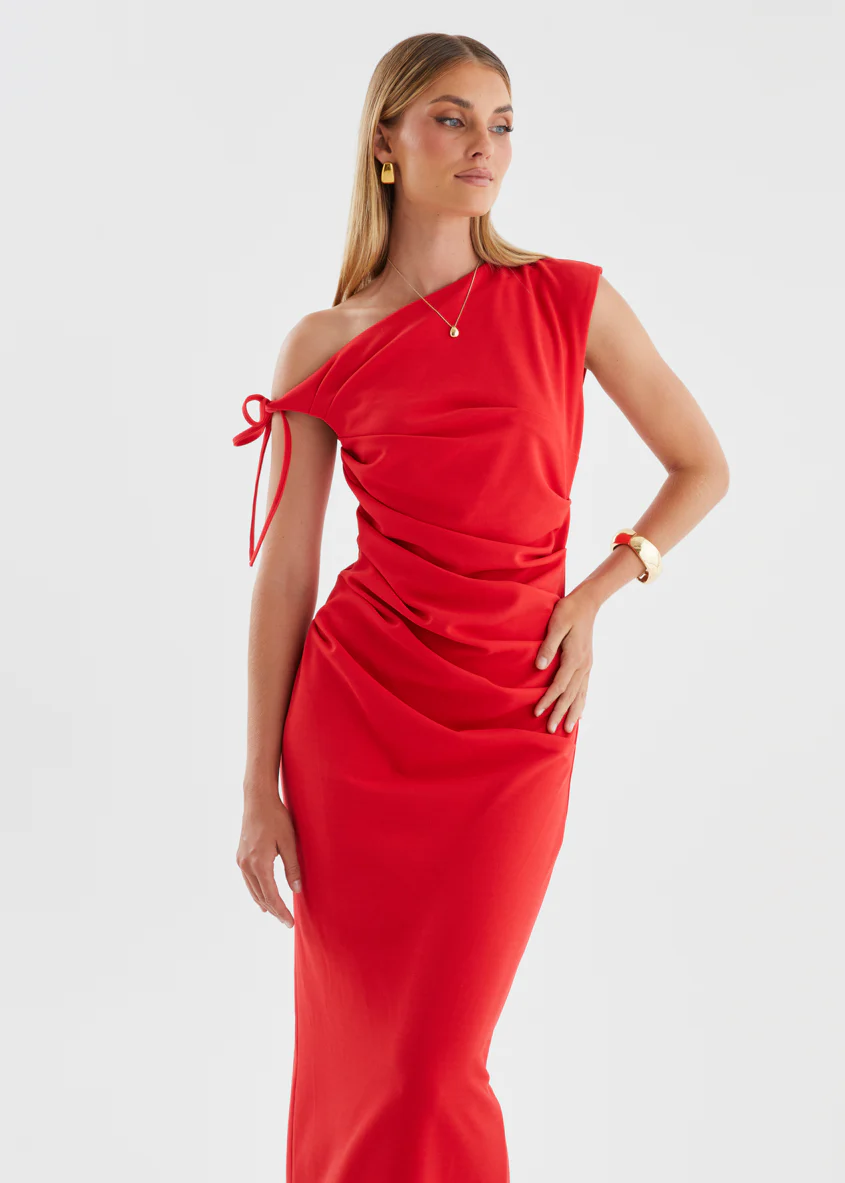 Mysha Drop Shoulder Maxi Dress - Red - Image 3