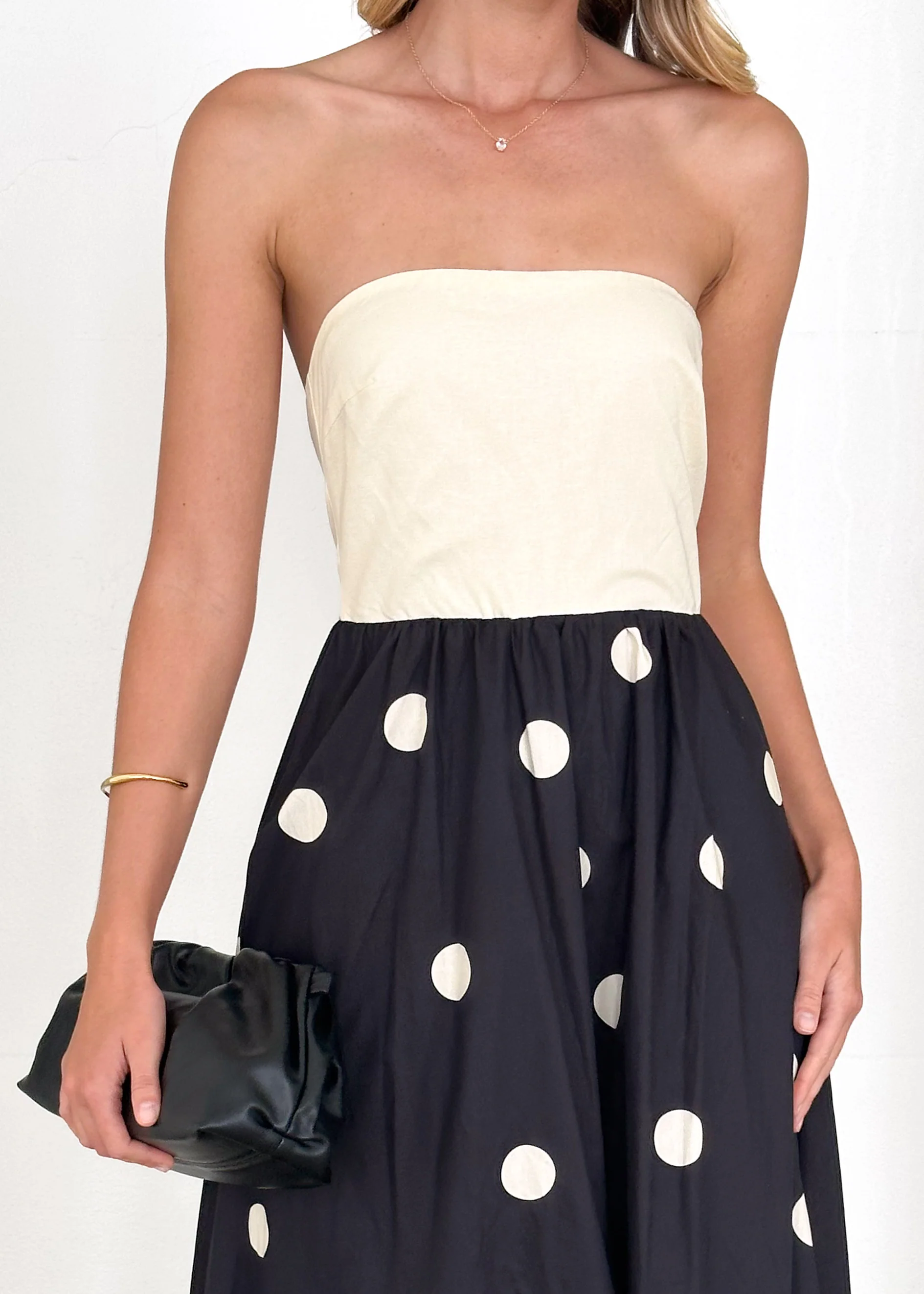 Nadya Strapless Maxi Dress - Cream Polka - Image 12
