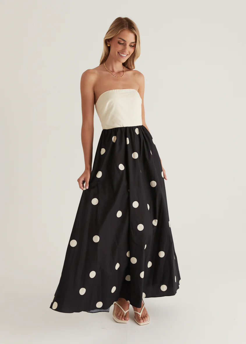 Nadya Strapless Maxi Dress - Cream Polka - Image 2