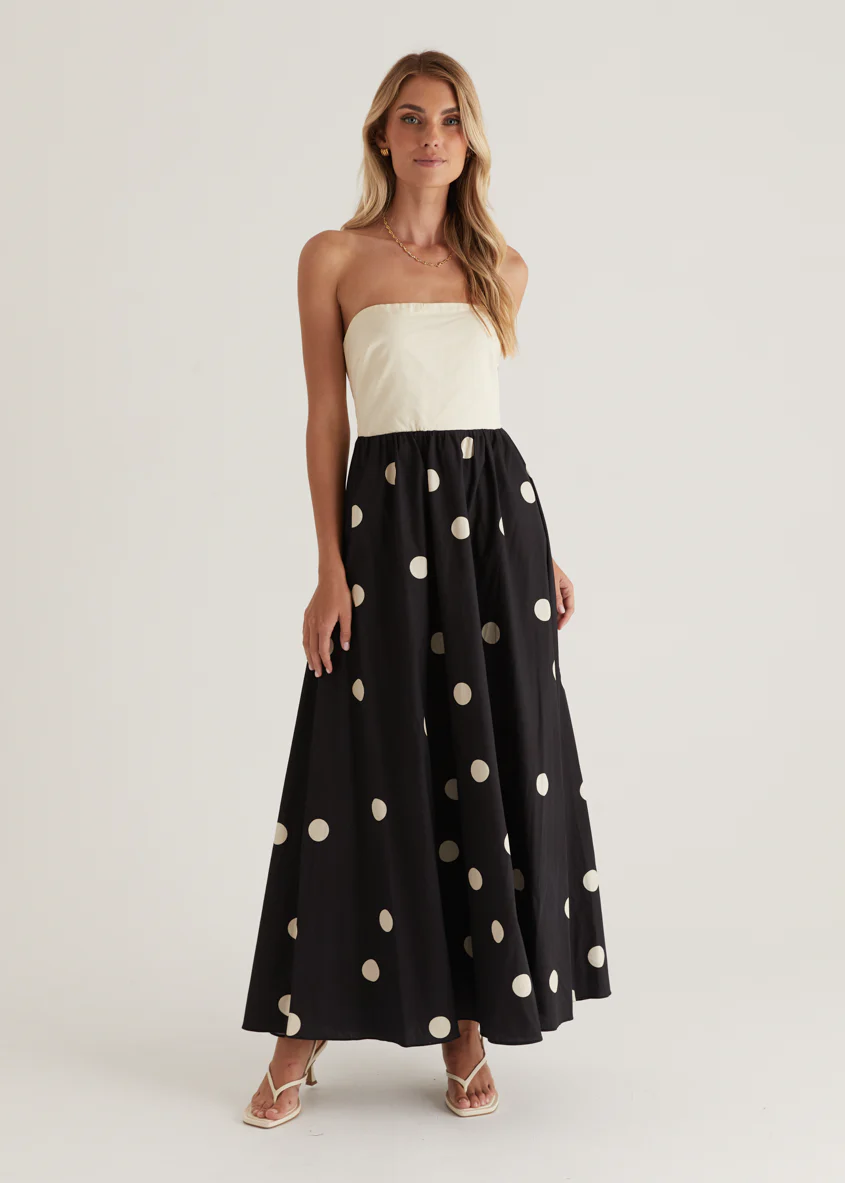 Nadya Strapless Maxi Dress - Cream Polka - Image 3