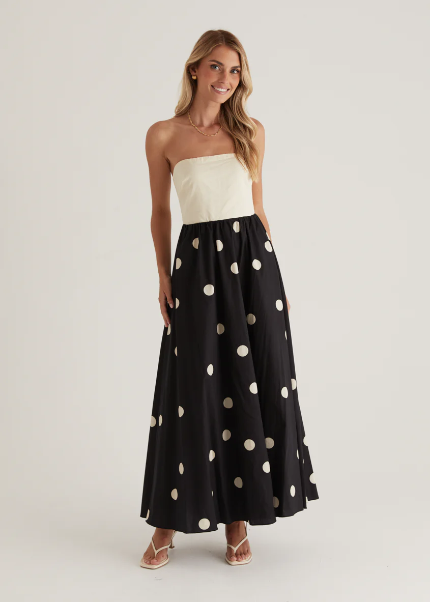 Nadya Strapless Maxi Dress - Cream Polka - Image 4