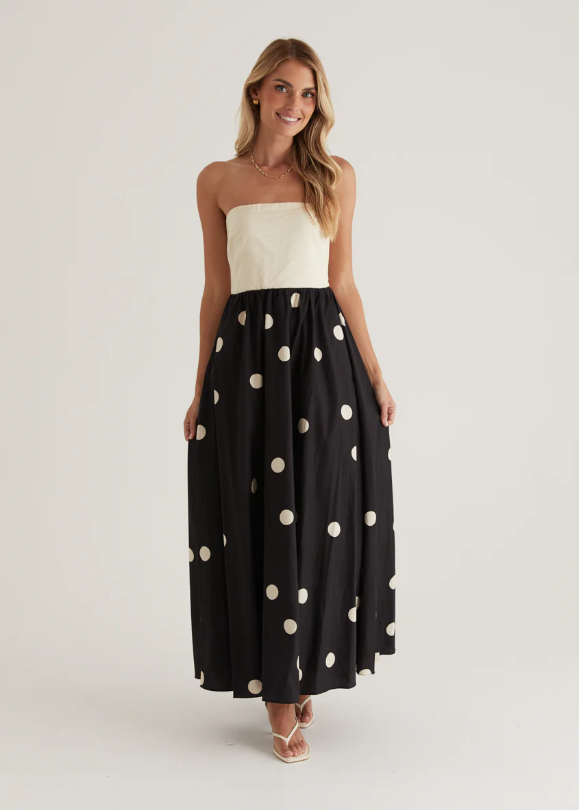 Nadya Strapless Maxi Dress - Cream Polka - Image 5