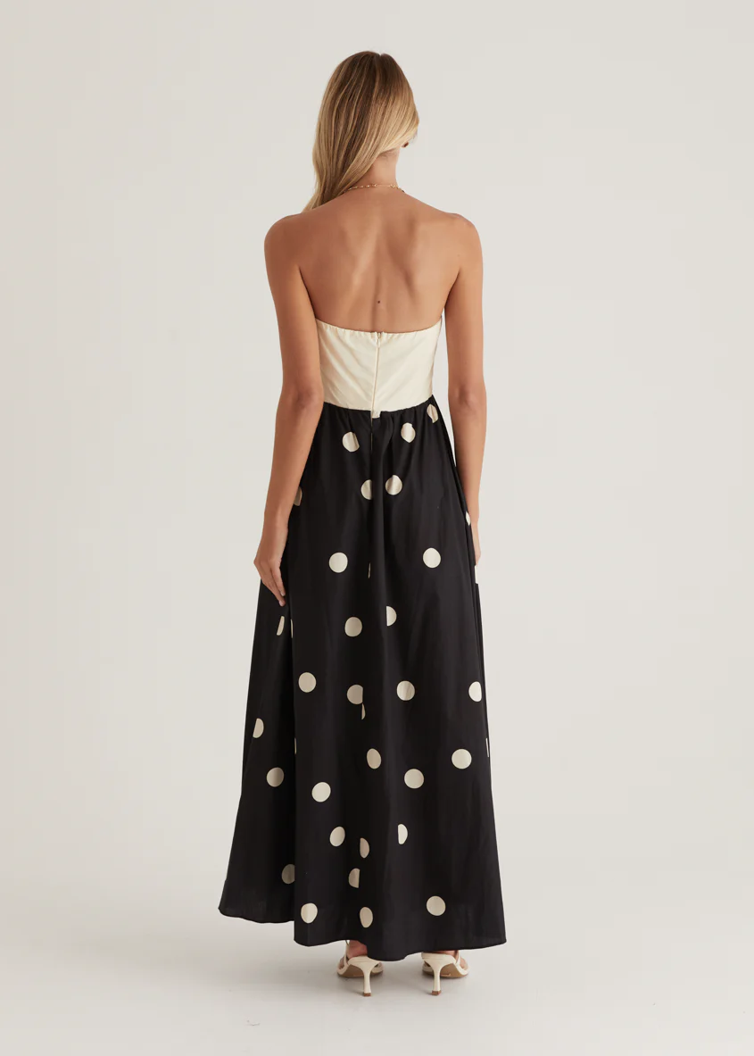 Nadya Strapless Maxi Dress - Cream Polka - Image 7