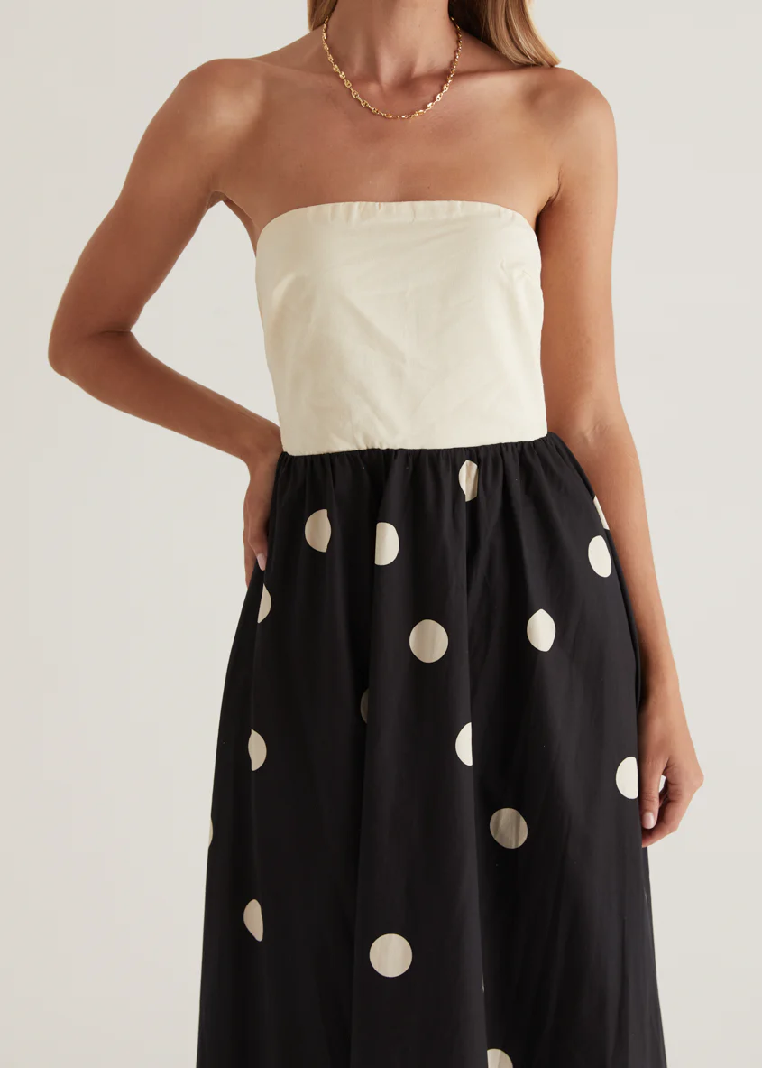Nadya Strapless Maxi Dress - Cream Polka - Image 8
