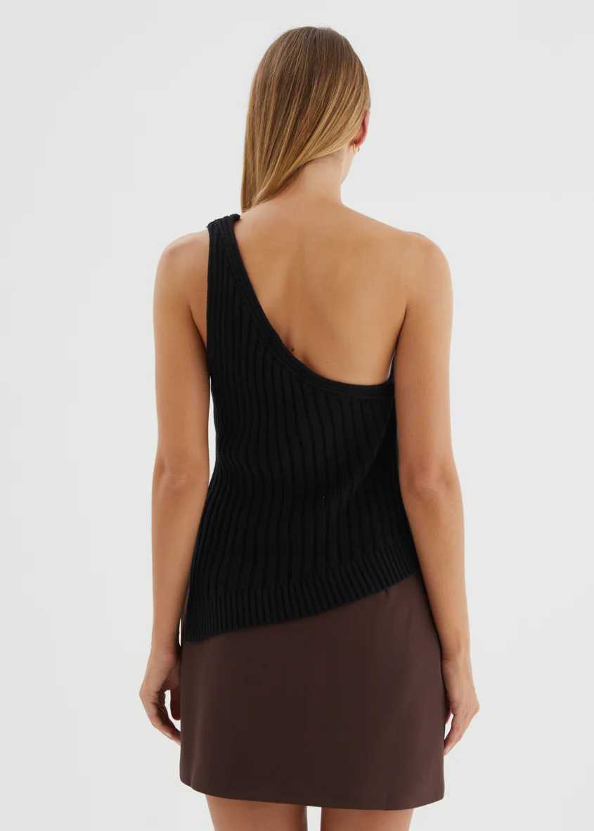 Natalee One Shoulder Knit Top - Black - Image 10