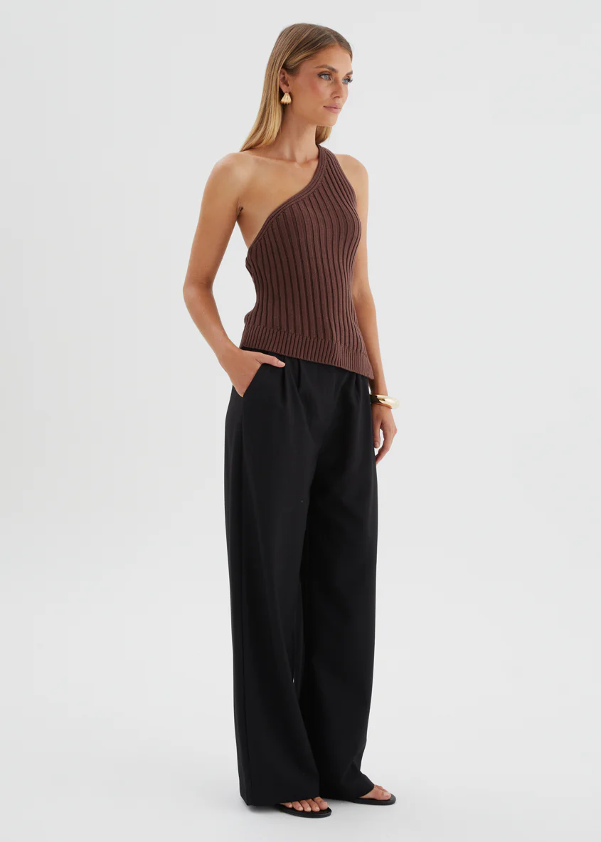 Natalee One Shoulder Knit Top - Chocolate - Image 6