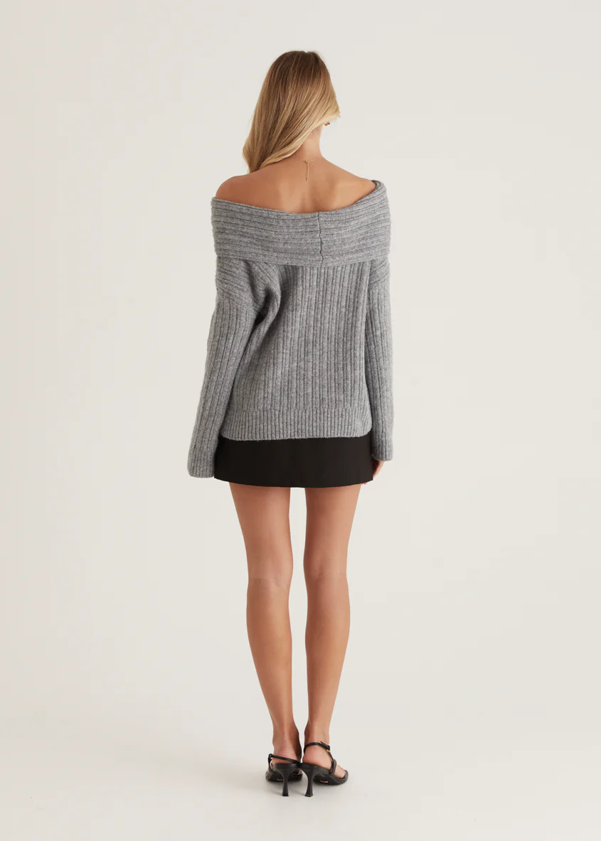 Natlie Off Shoulder Sweater - Grey - Image 7